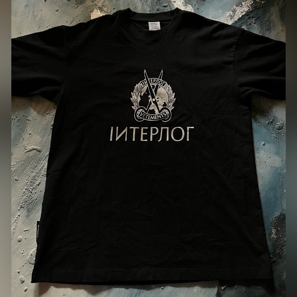 Used Black Vetements Interpol T-Shirt, Size M fits like L !OVERSIZED!